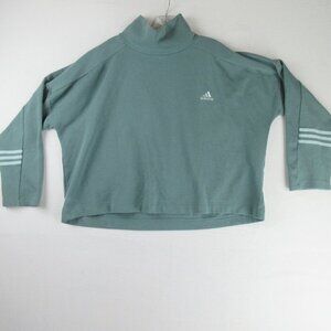 Adidas Cropped Mock Turtleneck Sweater Size XL Soft Teal Zip Neck